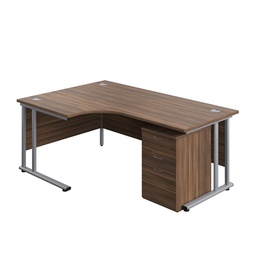[TWU1812BUNLUHDWSV] Twin Upright Left Hand Radial Desk + High Mobile Pedestal 3 Drawer (FSC) | 1800X1200 | Dark Walnut/Silver | 