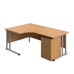 [TWU1812BUNLUHNOSV] Twin Upright Left Hand Radial Desk + High Mobile Pedestal 3 Drawer (FSC) | 1800X1200 | Nova Oak/Silver | 