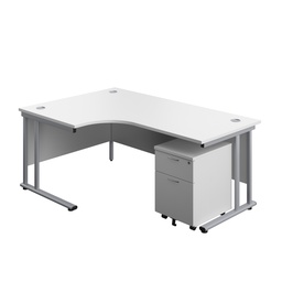 [TWU1812BUNLWHSV2] Twin Upright Left Hand Radial Desk + Mobile 2 Drawer Pedestal (FSC) | 1800X1200 | White/Silver | 