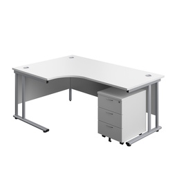[TWU1812BUNLWHSV3] Twin Upright Left Hand Radial Desk + Mobile 3 Drawer Pedestal (FSC) | 1800X1200 | White/Silver | 