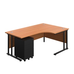 [TWU1812BUNRS3BEBK] Twin Upright Right Hand Radial Desk + Under Desk Steel Pedestal 3 Drawers (FSC) | 1800X1200 | Beech/Black | 