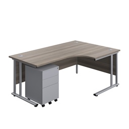 [TWU1812BUNRS3GOSV] Twin Upright Right Hand Radial Desk + Under Desk Steel Pedestal 3 Drawers (FSC) | 1800X1200 | Grey Oak/Silver | 