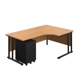 [TWU1812BUNRS3NOBK] Twin Upright Right Hand Radial Desk + Under Desk Steel Pedestal 3 Drawers (FSC) | 1800X1200 | Nova Oak/Black | 