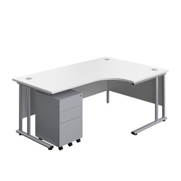 [TWU1812BUNRS3WHSV] Twin Upright Right Hand Radial Desk + Under Desk Steel Pedestal 3 Drawers (FSC) | 1800X1200 | White/Silver | 