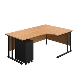 [TWU1812BUNRSS3NOBK] Twin Upright Right Hand Radial Desk + Slimline Steel Pedestal 3 Drawers (FSC) | 1800X1200 | Nova Oak/Black | 
