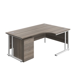 [TWU1812BUNRUHGOWH] Twin Upright Right Hand Radial Desk + High Mobile Pedestal 3 Drawer (FSC) | 1800X1200 | Grey Oak/White | 