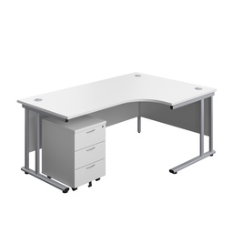 [TWU1812BUNRWHSV3] Twin Upright Right Hand Radial Desk + Mobile 3 Drawer Pedestal (FSC) | 1800X1200 | White/Silver | 