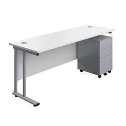 [TWU1860BUNS3WHSV] Twin Upright Rectangular Desk + Under Desk Steel Pedestal 3 Drawers (FSC) | 1800X600 | White/Silver | 