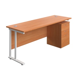 [TWU1860BUNUHBEWH] Twin Upright Rectangular Desk + High Mobile Pedestal 3 Drawer (FSC) | 1800X600 | Beech/White | 