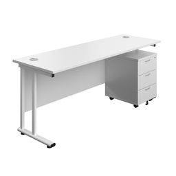 [TWU1860BUNWHWH3] Twin Upright Rectangular Desk + Mobile 3 Drawer Pedestal (FSC) | 1800X600 | White/White | 