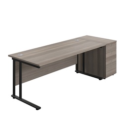 [TWU1880BUNDHGOBK] Twin Upright Rectangular Desk + Desk High 3 Drawer Pedestal (FSC) | 1800X800 | Grey Oak/Black | 