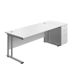 [TWU1880BUNDHWHSV] Twin Upright Rectangular Desk + Desk High 3 Drawer Pedestal (FSC) | 1800X800 | White/Silver | 