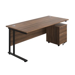 [TWU1880BUNDWBK2] Twin Upright Rectangular Desk + Mobile 2 Drawer Pedestal (FSC) | 1800X800 | Dark Walnut/Black | 