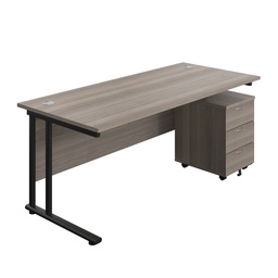 [TWU1880BUNGOBK3] Twin Upright Rectangular Desk + Mobile 3 Drawer Pedestal (FSC) | 1800X800 | Grey Oak/Black | 