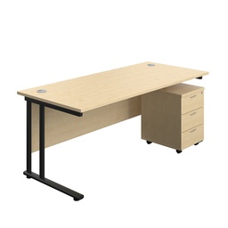 [TWU1880BUNMABK3] Twin Upright Rectangular Desk + Mobile 3 Drawer Pedestal (FSC) | 1800X800 | Maple/Black | 