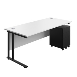 [TWU1880BUNS3WHBK] Twin Upright Rectangular Desk + Under Desk Steel Pedestal 3 Drawers (FSC) | 1800X800 | White/Black | 