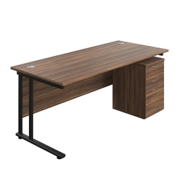 [TWU1880BUNUHDWBK] Twin Upright Rectangular Desk + High Mobile Pedestal 3 Drawer (FSC) | 1800X800 | Dark Walnut/Black | 