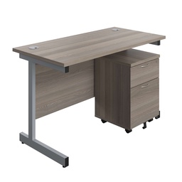 [SU1260GOSVP2] Single Upright Rectangular Desk + Mobile 2 Drawer Pedestal (FSC) | 1200 X 600 | Grey Oak/Silver | 
