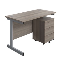 [SU1260GOSVP3] Single Upright Rectangular Desk + Mobile 3 Drawer Pedestal (FSC) | 1200 X 600 | Grey Oak/Silver | 