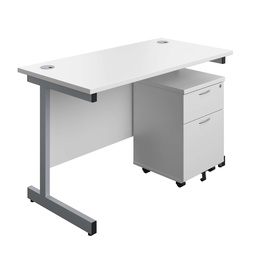 [SU1260WHSVP2] Single Upright Rectangular Desk + Mobile 2 Drawer Pedestal (FSC) | 1200 X 600 | White/Silver | 