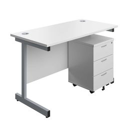 [SU1260WHSVP3] Single Upright Rectangular Desk + Mobile 3 Drawer Pedestal (FSC) | 1200 X 600 | White/Silver | 