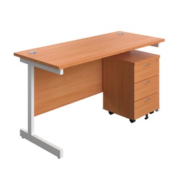 [SU1460BEWHP3] Single Upright Rectangular Desk + Mobile 3 Drawer Pedestal (FSC) | 1400 X 600 | Beech/White | 