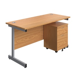 [SU1460NOSVP2] Single Upright Rectangular Desk + Mobile 2 Drawer Pedestal (FSC) | 1400 X 600 | Nova Oak/Silver | 