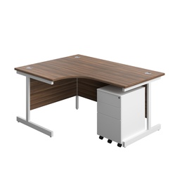 [SU1612BUNLS3DWWH] Single Upright Left Hand Radial Desk + Under Desk Steel Pedestal 3 Drawers (FSC) | 1600 X 1200 | Dark Walnut/White | 