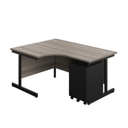 [SU1612BUNLS3GOBK] Single Upright Left Hand Radial Desk + Under Desk Steel Pedestal 3 Drawers (FSC) | 1600 X 1200 | Grey Oak/Black | 