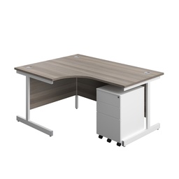 [SU1612BUNLS3GOWH] Single Upright Left Hand Radial Desk + Under Desk Steel Pedestal 3 Drawers (FSC) | 1600 X 1200 | Grey Oak/White | 