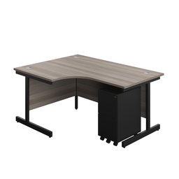 [SU1612BUNLSS3GOBK] Single Upright Left Hand Radial Desk + Slimline Steel Pedestal 3 Drawers (FSC) | 1600 X 1200 | Grey Oak/Black | 