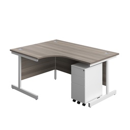 [SU1612BUNLSS3GOWH] Single Upright Left Hand Radial Desk + Slimline Steel Pedestal 3 Drawers (FSC) | 1600 X 1200 | Grey Oak/White | 