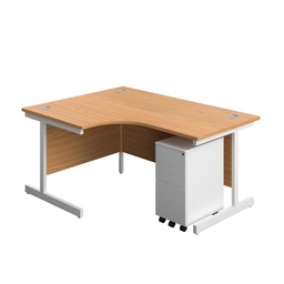 [SU1612BUNLSS3NOWH] Single Upright Left Hand Radial Desk + Slimline Steel Pedestal 3 Drawers (FSC) | 1600 X 1200 | Nova Oak/White | 