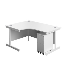 [SU1612BUNLSS3WHWH] Single Upright Left Hand Radial Desk + Slimline Steel Pedestal 3 Drawers (FSC) | 1600 X 1200 | White/White | 