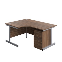[SU1612BUNLUHDWSV] Single Upright Left Hand Radial Desk + High Mobile Pedestal 3 Drawer (FSC) | 1600 X 1200 | Dark Walnut/Silver | 