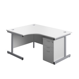 [SU1612BUNLUHWHSV] Single Upright Left Hand Radial Desk + High Mobile Pedestal 3 Drawer (FSC) | 1600 X 1200 | White/Silver | 