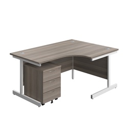 [SU1612BUNRGOWH3] Single Upright Right Hand Radial Desk + Mobile 3 Drawer Pedestal (FSC) | 1600 X 1200 | Grey Oak/White | 