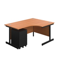 [SU1612BUNRS3BEBK] Single Upright Right Hand Radial Desk + Under Desk Steel Pedestal 3 Drawers (FSC) | 1600 X 1200 | Beech/Black | 