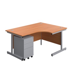 [SU1612BUNRS3BESV] Single Upright Right Hand Radial Desk + Under Desk Steel Pedestal 3 Drawers (FSC) | 1600 X 1200 | Beech/Silver | 