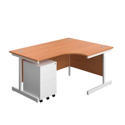 [SU1612BUNRS3BEWH] Single Upright Right Hand Radial Desk + Under Desk Steel Pedestal 3 Drawers (FSC) | 1600 X 1200 | Beech/White | 