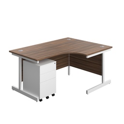 [SU1612BUNRS3DWWH] Single Upright Right Hand Radial Desk + Under Desk Steel Pedestal 3 Drawers (FSC) | 1600 X 1200 | Dark Walnut/White | 