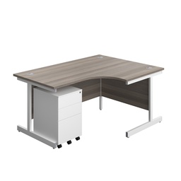 [SU1612BUNRS3GOWH] Single Upright Right Hand Radial Desk + Under Desk Steel Pedestal 3 Drawers (FSC) | 1600 X 1200 | Grey Oak/White | 