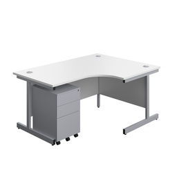[SU1612BUNRS3WHSV] Single Upright Right Hand Radial Desk + Under Desk Steel Pedestal 3 Drawers (FSC) | 1600 X 1200 | White/Silver | 