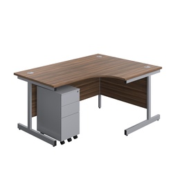 [SU1612BUNRSS3DWSV] Single Upright Right Hand Radial Desk + Slimline Steel Pedestal 3 Drawers (FSC) | 1600 X 1200 | Dark Walnut/Silver | 