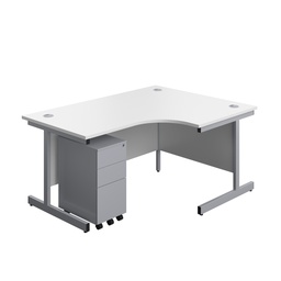 [SU1612BUNRSS3WHSV] Single Upright Right Hand Radial Desk + Slimline Steel Pedestal 3 Drawers (FSC) | 1600 X 1200 | White/Silver | 