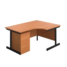 [SU1612BUNRUHBEBK] Single Upright Right Hand Radial Desk + High Mobile Pedestal 3 Drawer (FSC) | 1600 X 1200 | Beech/Black | 