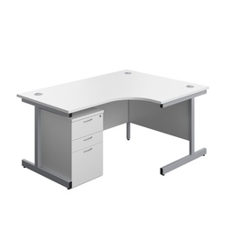 [SU1612BUNRUHWHSV] Single Upright Right Hand Radial Desk + High Mobile Pedestal 3 Drawer (FSC) | 1600 X 1200 | White/Silver | 