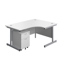 [SU1612BUNRWHSV2] Single Upright Right Hand Radial Desk + Mobile 2 Drawer Pedestal (FSC) | 1600 X 1200 | White/Silver | 