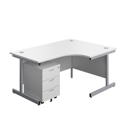 [SU1612BUNRWHSV3] Single Upright Right Hand Radial Desk + Mobile 3 Drawer Pedestal (FSC) | 1600 X 1200 | White/Silver | 