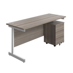 [SU1660GOWHP3] Single Upright Rectangular Desk + Mobile 3 Drawer Pedestal (FSC) | 1600 X 600 | Grey Oak/White | 